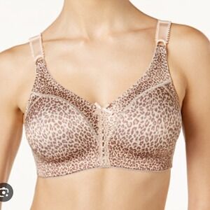 Bali Leopard Print Full Coverage Comfort Bra Wirefree Size 36D Beige Pink